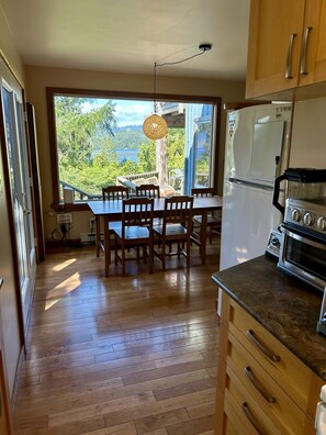 View from the kitchen looking out the beautiful dining room window