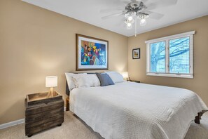 Indoors, Home Decor, Appliance, Ceiling Fan, Bed