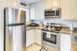 Kitchen | Single-Story Condo | In-Unit Laundry | Central Heating & A/C