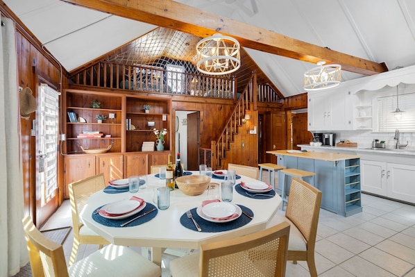 Dining table accommodates 6 with ease