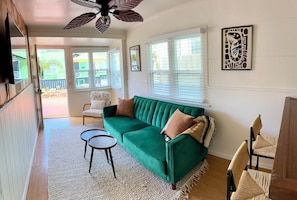 Pullout couch, fan, and TV - everything you could need.