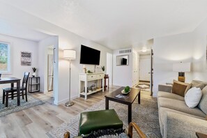 With Roku TV and electric fireplace