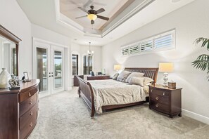 Master bedroom with dedicated workspace.