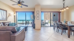 The main room has two sliding doors to access the balcony.