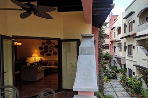 View into the courtyard from the balcony.
