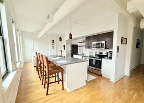 Loft 507 kitchen and open concept to living room space
