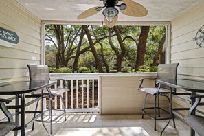 Peaceful First Floor Balcony overlooking the Koi Pond & Fountain