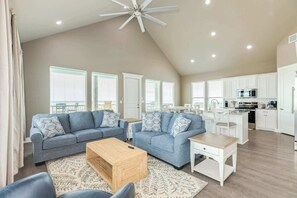 Large living area, open concept, Kitchen, dining and living room all in one. 