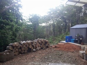 Patio with forest and mountain view