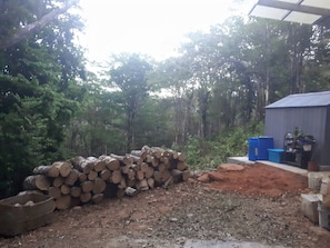 Patio with forest and mountain view