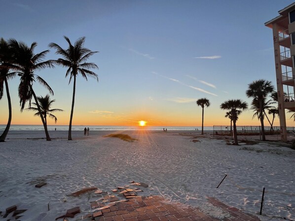 Walk 1.5 blocks to the Fort Myers Beach Access #16 and see stunning sunsets!
