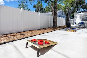 Corn hole availble to enjoy