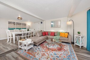Dining space opens up inthe the living room