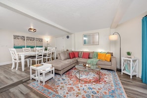 Dining space opens up inthe the living room
