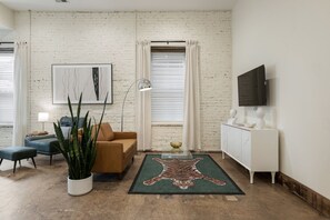 Inviting living room with clean lines and natural textures.