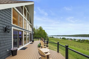 Outdoor living spaces with the expansive lake view