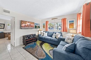 Spacious living room with pullout couch