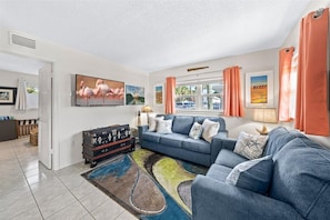 Spacious living room with pullout couch