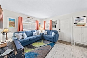 Spacious living room with pullout couch