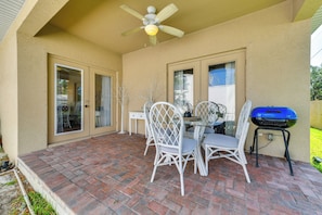 Patio | Charcoal Grill | Single-Story Home