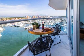 Situated on the 9th floor, this unique condo offers great views of the marina