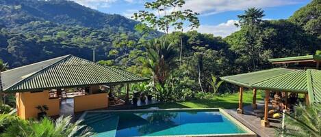 View from Fruit Tree Area down to Main House/ Rancho and Pool. Mountain View!