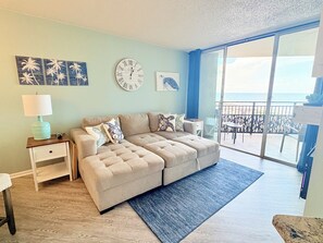 Couch pulls out for extra relaxing or sleeping. Extra sheets are provided.