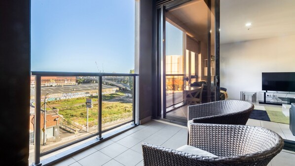 Balcony with outdoor seating furniture