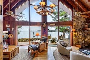 A Cozy Living Room with Stunning Lake Views