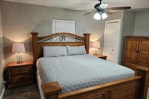 Second Bedroom with King Bed, and Ceiling Fan.