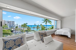 Lounge in the stylish sitting nook with unbeatable ocean and beach views framed by oversized picture windows.