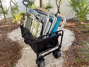 Spacious beach home - up to 8 guests! Four beach chairs, beach cart & umbrella.