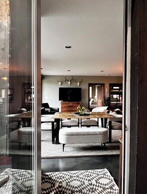Dining area and living room