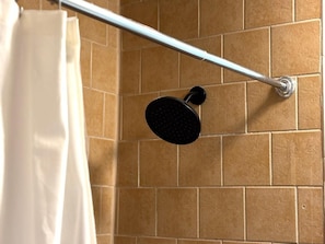 Powerful oversized shower head.