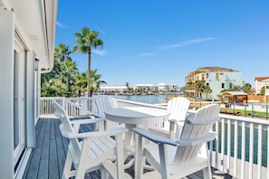 Back deck with beautiful sunset views overlooking Ol' River!