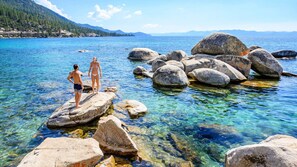 Swim, sunbathe, and explore Tahoe’s iconic boulder beaches — just minutes away.