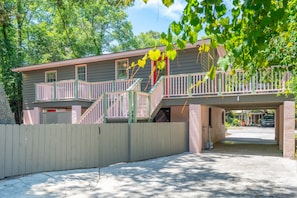This home has ample parking and a spacious upstairs deck.