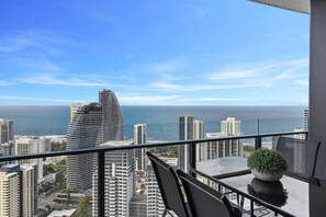 Refreshing scenery in the balcony area with the ocean and the city views