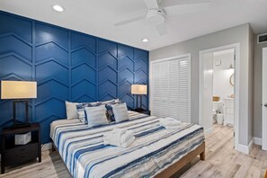 Check out the architectural wall feature in the primary bedroom.  All bedrooms  have their own bathroom.