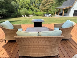 Deck is over 1500 sq ft with seating for 8