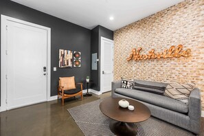Living area with sofa sleeper and Smart TV