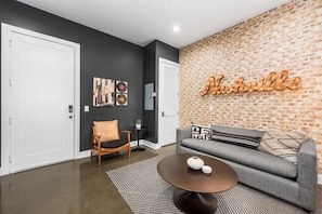 Living area with sofa sleeper and Smart TV