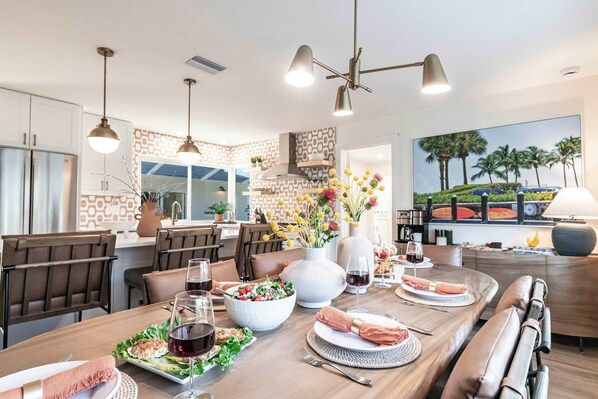 Whether you're hosting a family meal, a lively game night, or a relaxing dinner with friends, the kitchen and dining room with seating for six is the perfect place to come together and enjoy the moment.