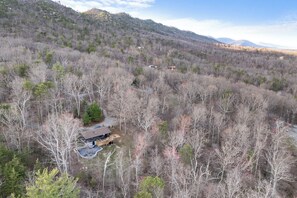 The secluded aerial view of this tree-lined property makes it the perfect Shenandoah getaway.