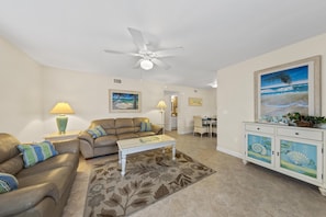 Living Room vwith Queen sleeper sofa.