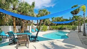 Pool and patio from North West end.