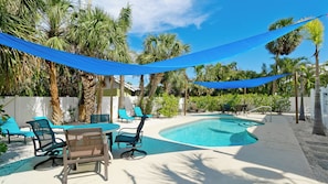Pool and patio from North West end.