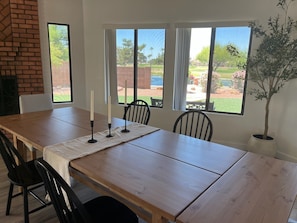 Dining area has impressive views.
