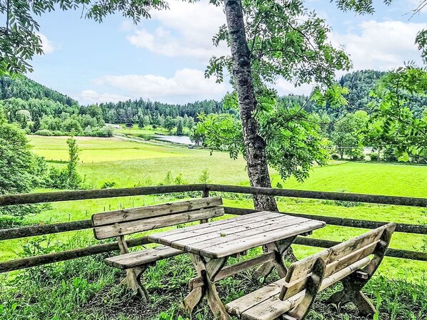 Meubles, Vert, Extérieur Banc, Bois, Paysage Naturel, Mobilier De Jardin, Été, Paysage, Banc, Prairie