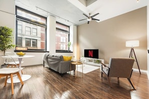 A flat-screen TV and a welcoming ambiance for your enjoyment.